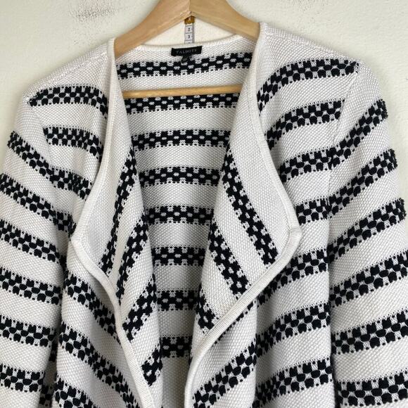 Talbots Stripe Open Cardigan Size Large Cream Black Cotton Sweater Jacket - Picture 8 of 13